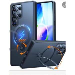 TORRAS Ostand Spin Case Black for Samsung Galaxy S23 Ultra with Ring Stand
